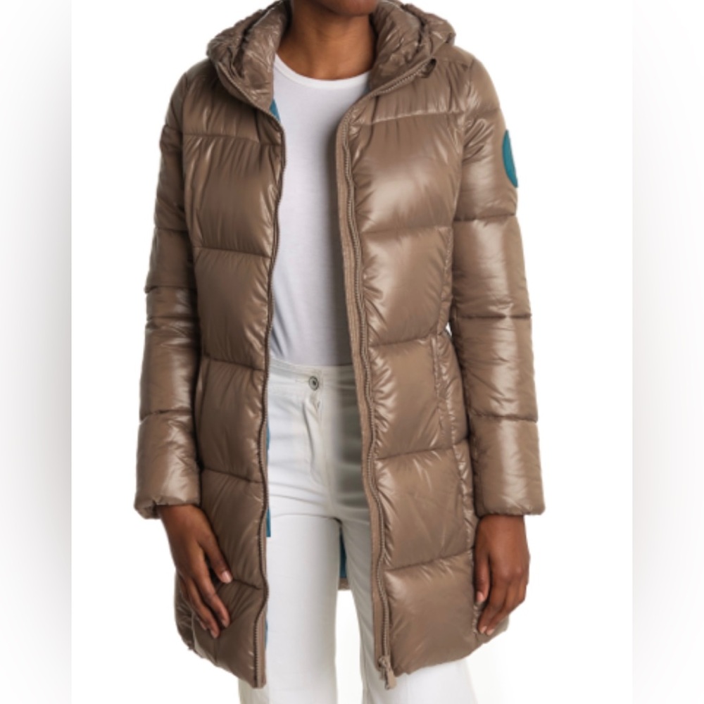 Save The Duck long puffer coffee brown women’s jacket